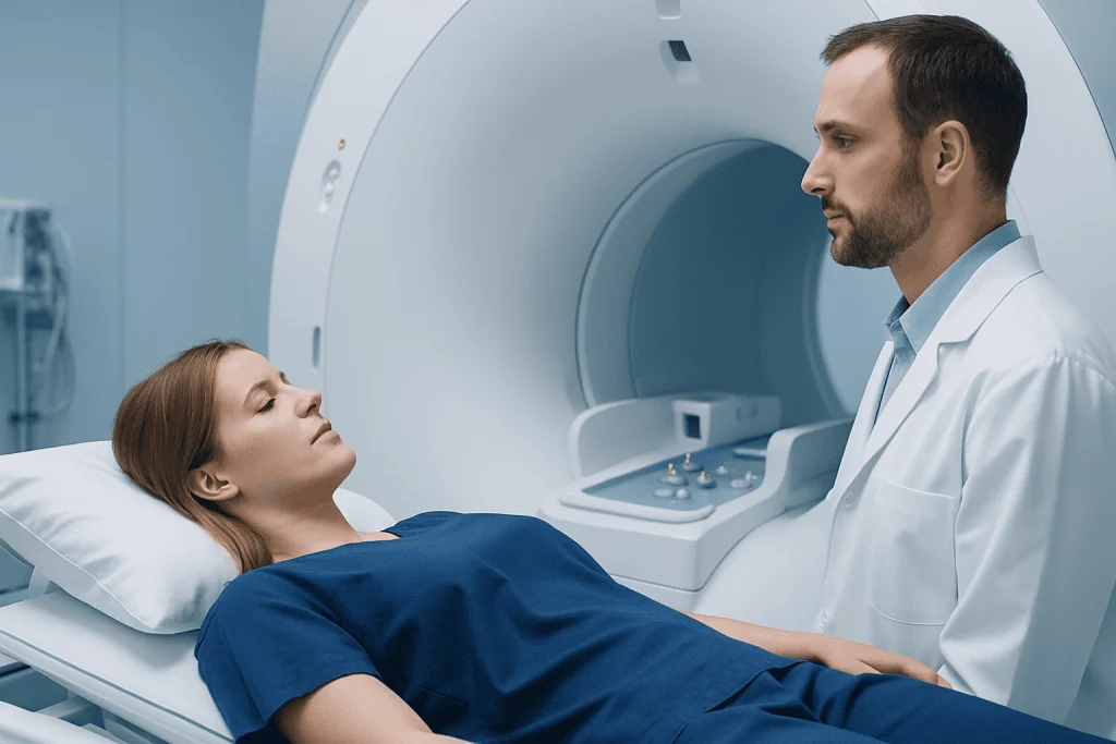 Patient undergoing MRI scan at Acibadem Hospital.
