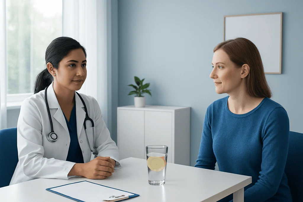 Doctor consulting with a patient in a medical office setting.