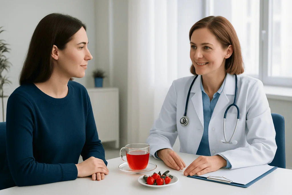 Doctor consulting with a patient in a medical office setting.