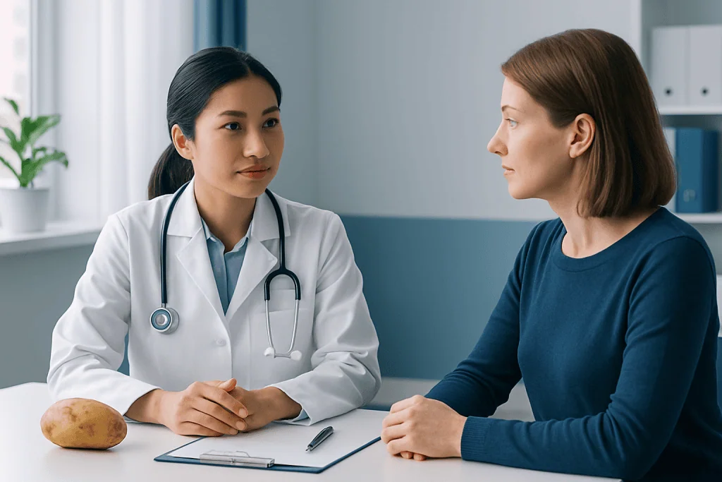 Doctor consulting with a patient in a medical office at Acibadem Hospitals Group.