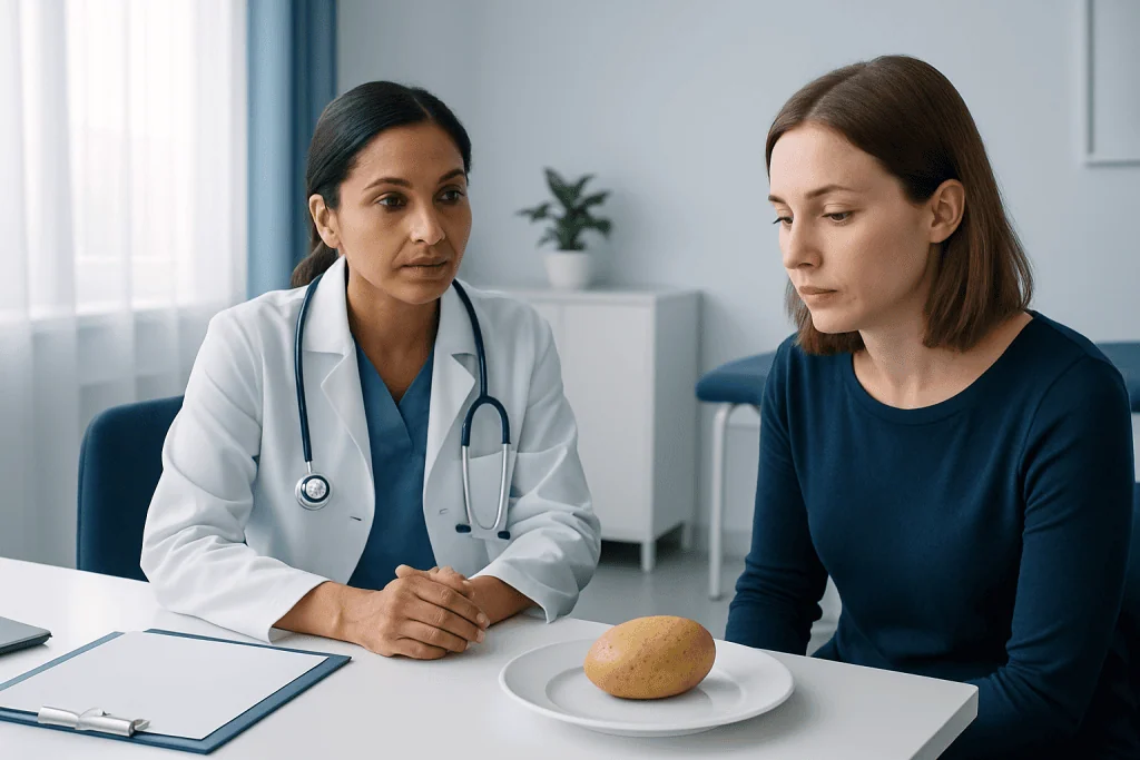 Doctor consulting with patient about potato diet health effects.