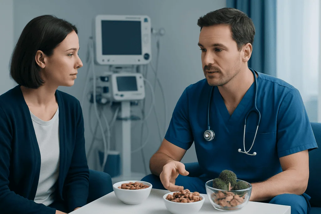 Doctor consulting with a patient in a medical office setting.