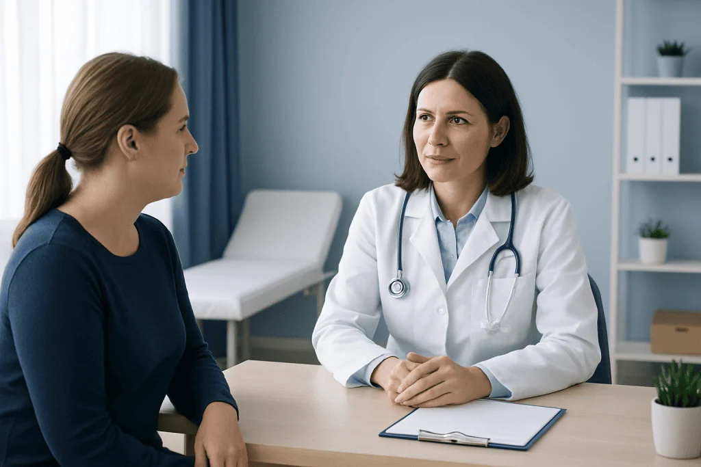 Doctor consulting with a patient in a medical office setting.