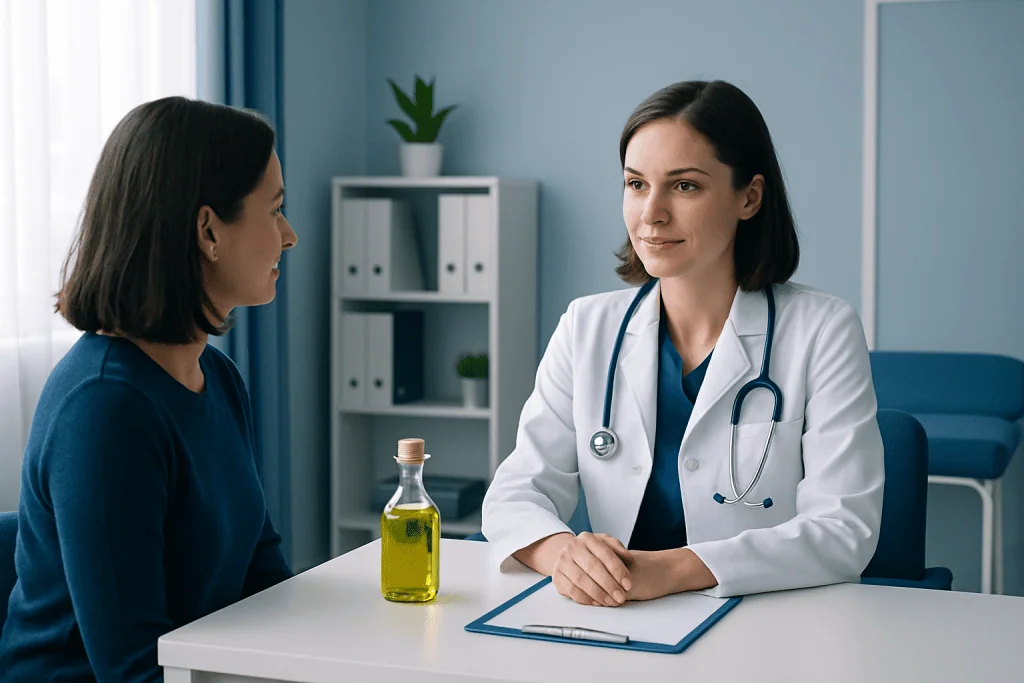 Doctor consulting with a patient in a medical office setting.