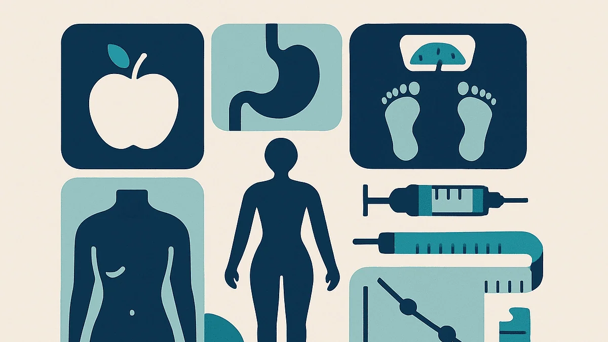 Medical and health icons including apple, stomach, feet, body, and medical tools.
