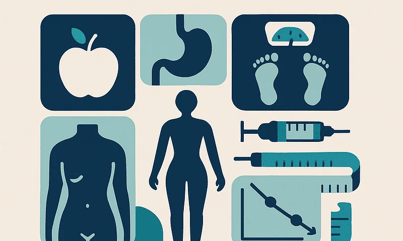 Medical and health icons including apple, stomach, feet, body, and medical tools.