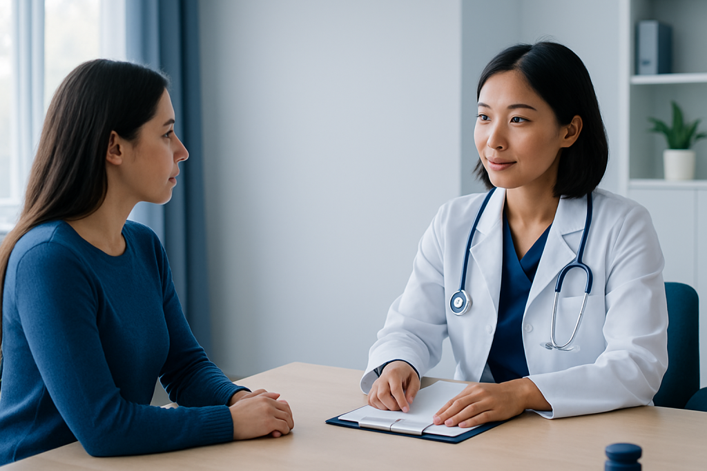 Doctor consulting with a patient in a medical office setting.