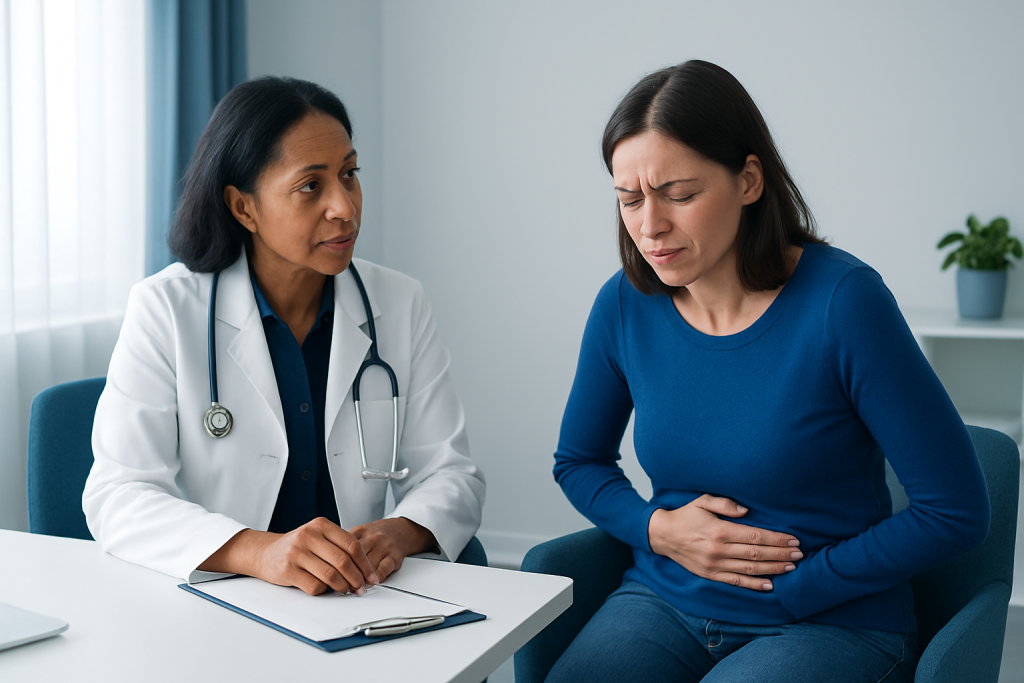 Doctor consulting with a woman patient about urinary health issues.