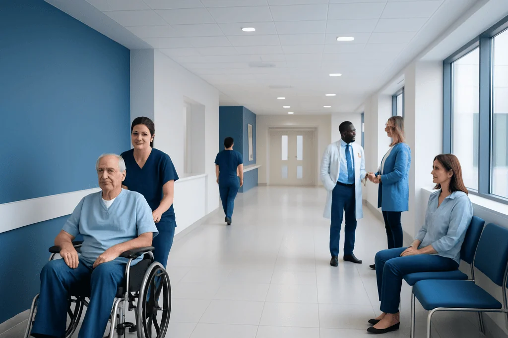 Huntington’s Chorea: Why Involuntary Movements Happen and How They Are Managed 1 Hospital corridor with medical staff and patients in a modern healthcare facility.