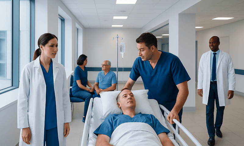 Thrombectomy for Stroke: Who Is a Good Candidate and How Fast It Must Be Done 3 Medical team preparing stroke patient for treatment in hospital.
