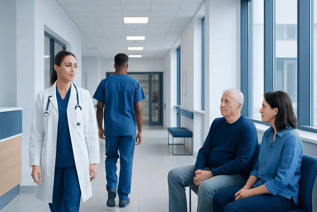 Cerebral Venous Sinus Thrombosis: Symptoms That Can Mimic Migraine or Stroke 1 Medical professionals and patients in a hospital corridor.