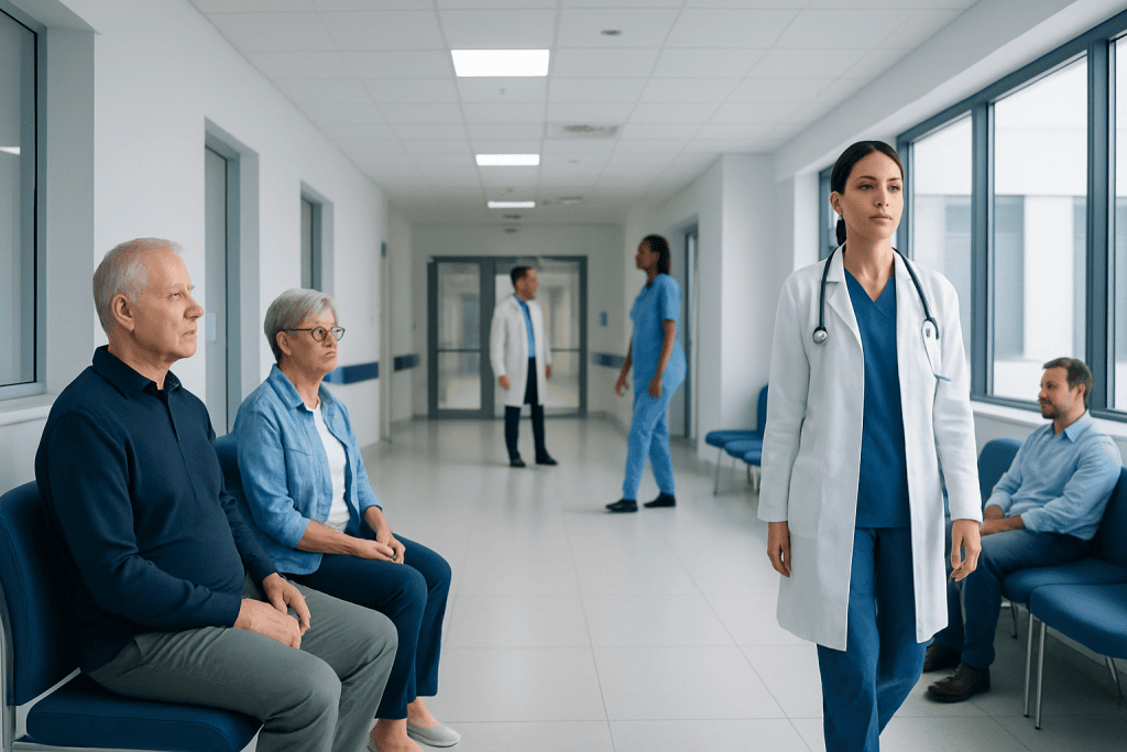 Thrombolysis for Ischemic Stroke: What to Expect From Clot-Busting Treatment 1 Healthcare professionals and patients in a hospital corridor.