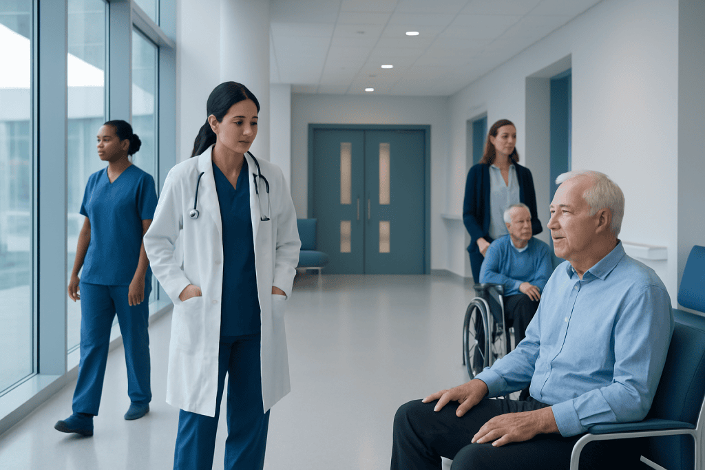 Brain Bleed or Ischemic Stroke? Why the First Scan Changes Treatment 1 Medical team consulting with patient in hospital corridor.