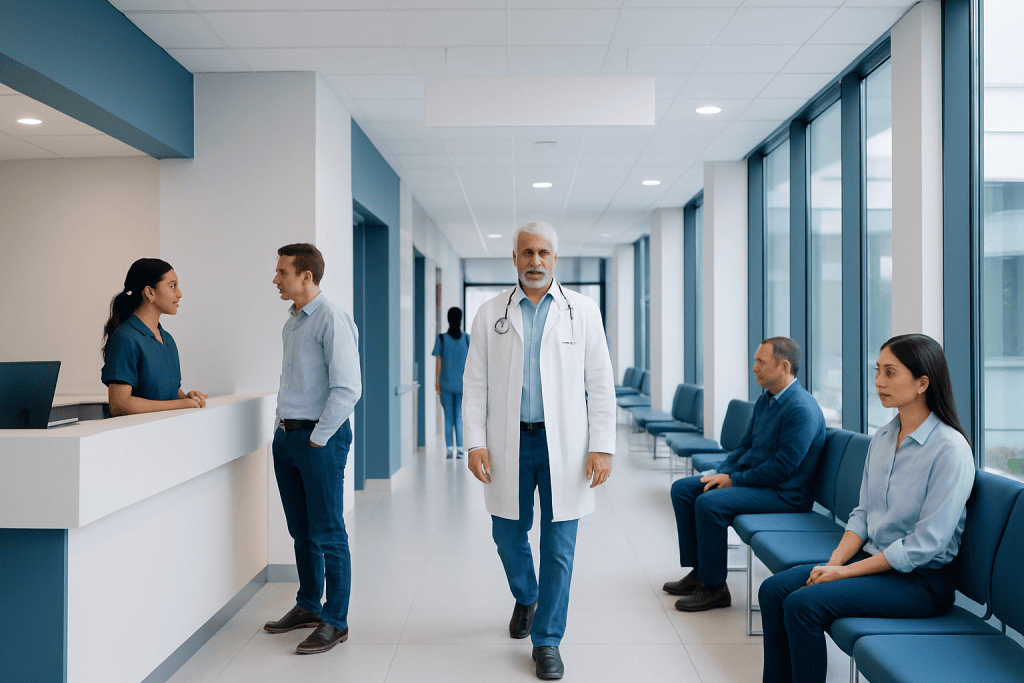 Trypophobia: A Complete Medical Overview 1 Medical professionals and patients in a modern hospital corridor.