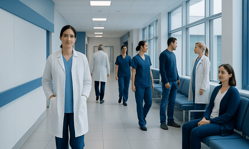 Masterbate: What Patients Need to Know 7 Medical staff and patients in a hospital corridor at Acibadem Hospitals Group.