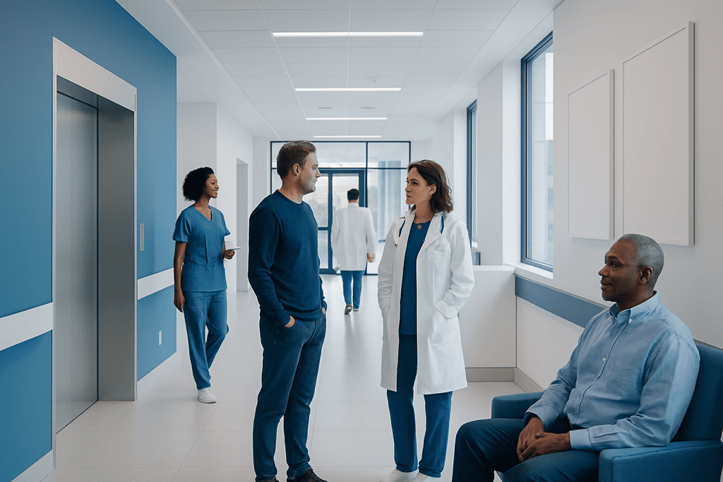 Epinephrine: An Evidence-Based Guide for Patients 1 Medical staff and patient in hospital corridor at Acibadem Hospitals Group.