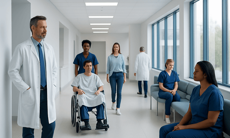 Bed Bugs: A Complete Medical Overview 16 Medical team and patients in a modern hospital corridor.