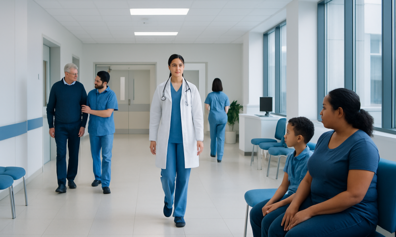 Rickets: What Patients Need to Know 9 Healthcare professionals and patients in a hospital corridor.