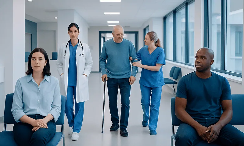 Prince Albert Piercing: What Patients Need to Know 16 Patients and healthcare professionals in a hospital corridor.