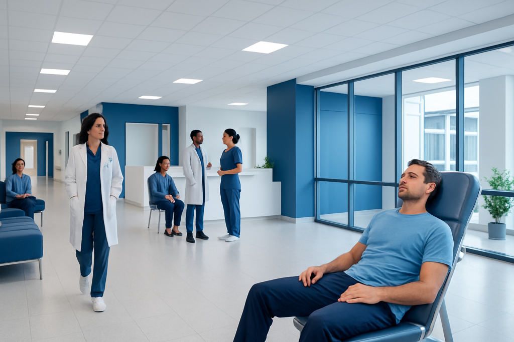 Incline Dumbbell Press: A Complete Medical Overview 1 Patient in a hospital waiting area with medical staff and other patients.