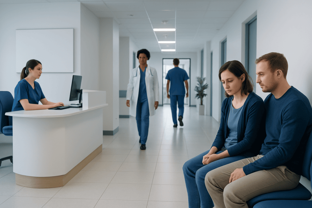 Miscarriage: A Complete Medical Overview 1 Patients waiting in a hospital corridor at Acibadem Hospitals Group.