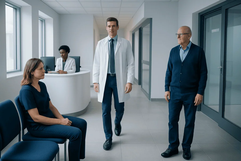 Nutcracker Syndrome: Symptoms, Causes, and Treatment Options 1 Medical consultation in a hospital corridor with doctors and patient.