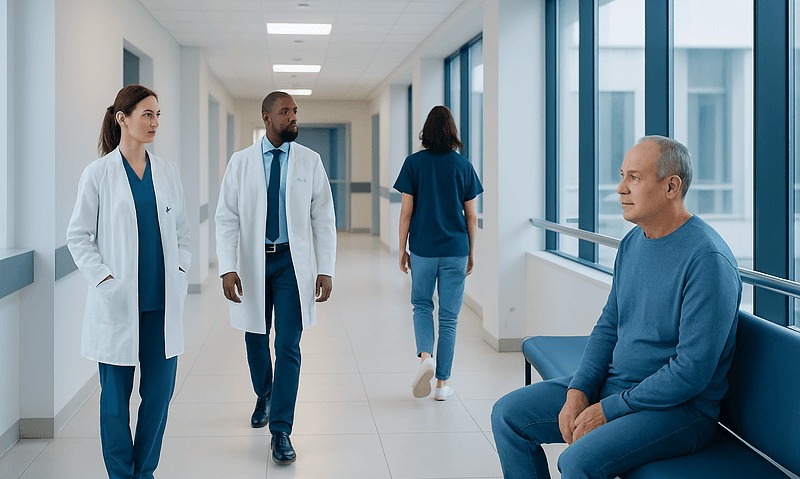 Peter Pan Syndrome: Early Signs, Risk Factors, and How It Is Treated 18 Hospital corridor with medical staff and patient in a healthcare setting.