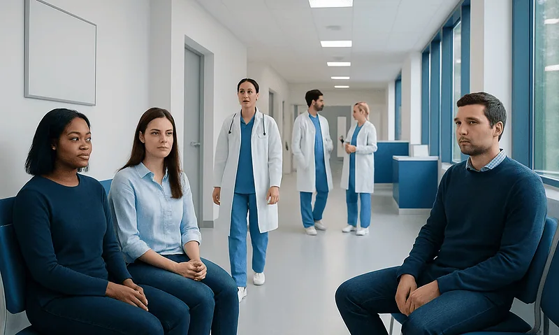 Personality Disorders: Diagnosis, Outlook, and Modern Treatment Approaches 4 Patients waiting in a hospital corridor with medical staff in the background.