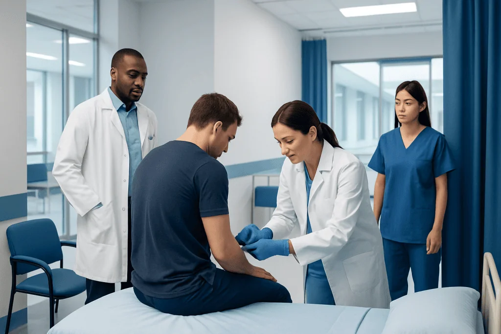 Lumbar Puncture: An Evidence-Based Guide for Patients 1 Medical team performing lumbar puncture procedure in hospital.