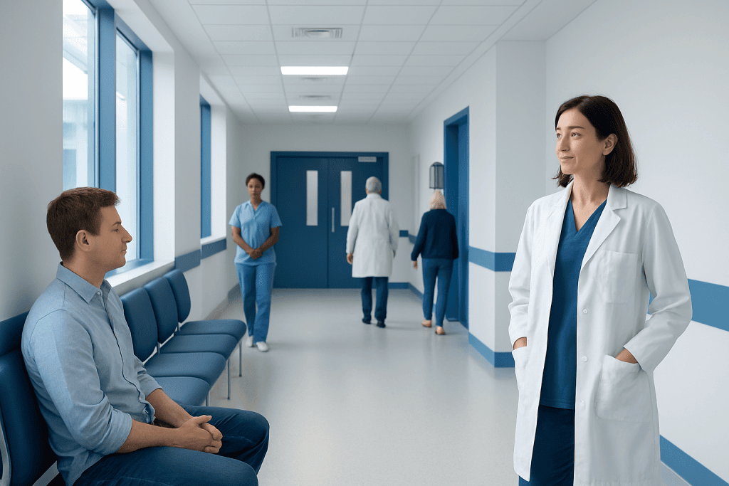 Moyamoya Disease: Early Signs, Risk Factors, and How It Is Treated 1 Medical staff and patient in hospital corridor at Acibadem Hospitals Group.