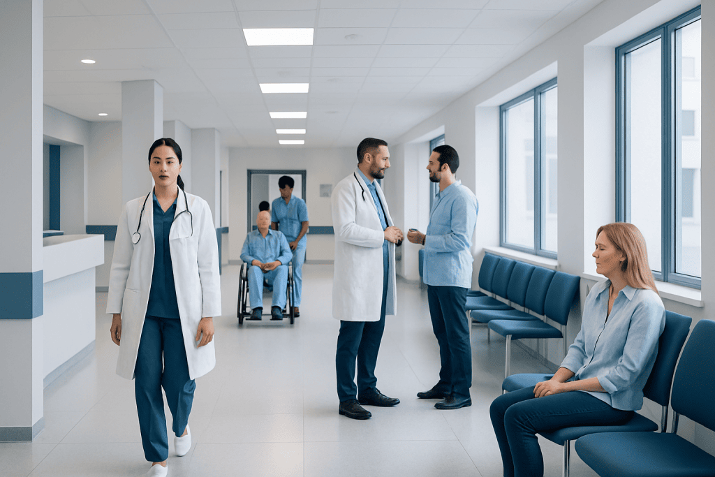 Magnesium Stearate: A Complete Medical Overview 1 Healthcare professionals and patients in a modern hospital corridor.