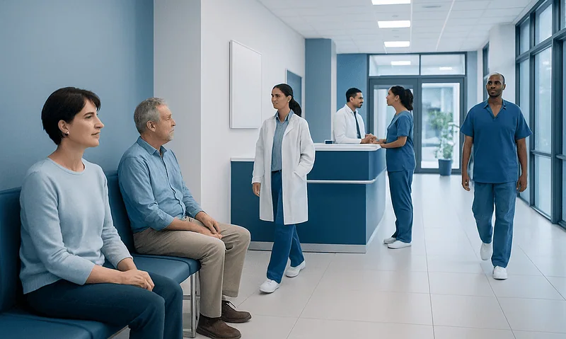 Dilated Pore of Winer — Explained by Medical Evidence, Not Myths 5 Patients waiting in a hospital corridor with medical staff nearby.