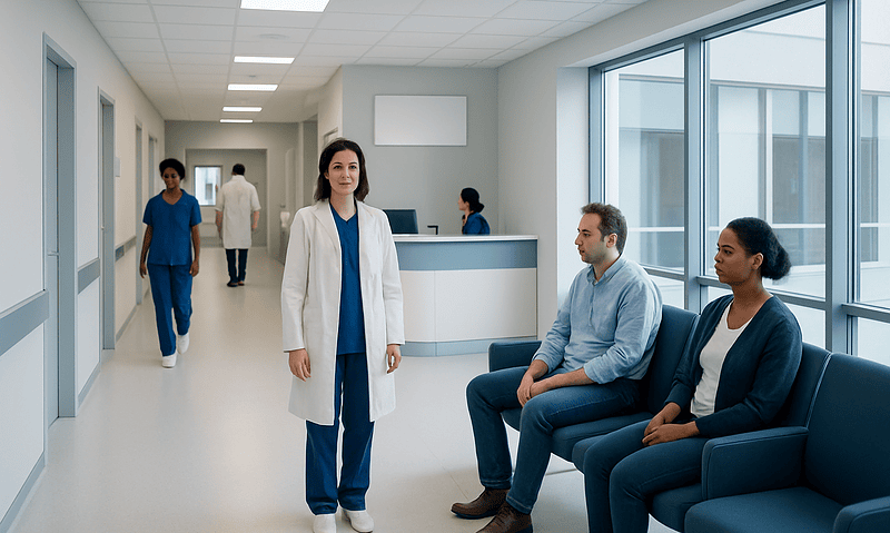 Decerebrate Posturing: What Patients Need to Know 15 Medical staff and patients in a modern hospital corridor with large windows.