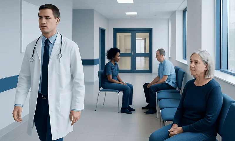 Medical consultation room with doctor and patients at Acibadem Hospitals Group.