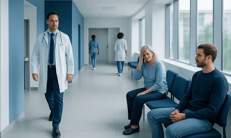 Chronic Sinusitis: Early Signs, Risk Factors, and How It Is Treated 8 Hospital corridor with doctor and patients in a modern medical facility.