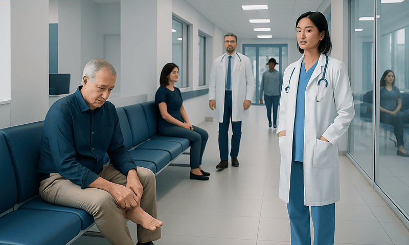 Onychocryptosis Ingrown Toenail: Symptoms, Causes, and Treatment Options 4 Patient with ingrown toenail consulting with doctor in hospital corridor.