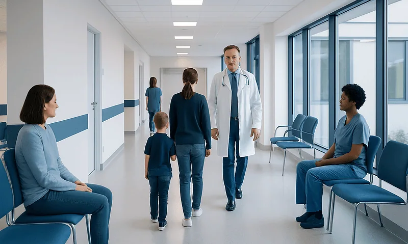 Syndrome De Silver Russell: Symptoms, Causes, and Treatment Options 3 Doctors and patients in a modern hospital corridor.