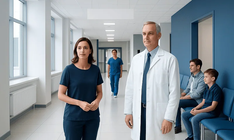 Hypospadias: A Complete Medical Overview 5 Medical consultation in hospital corridor with doctor and patients.