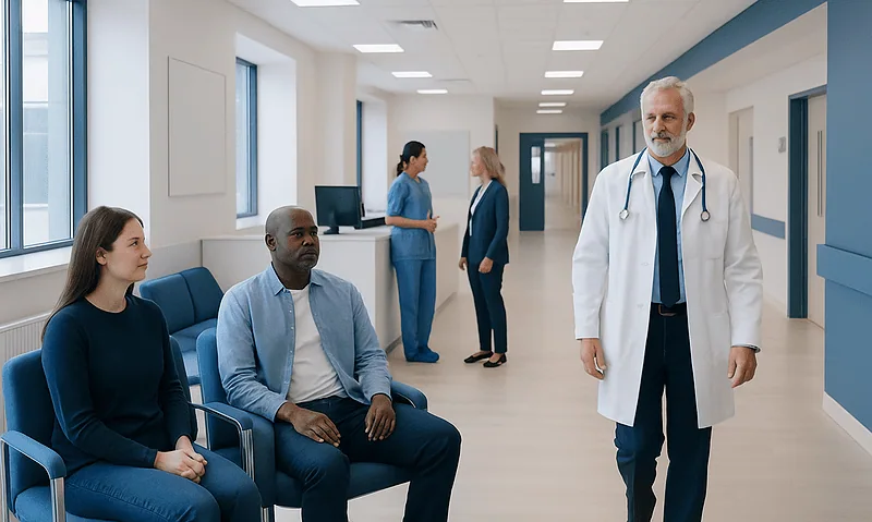 Esophageal Atresia: A Complete Medical Overview 6 Medical consultation in hospital corridor with doctor and patients.
