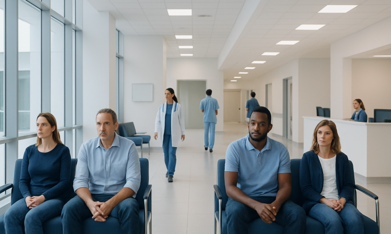 Patients waiting in a hospital corridor at Acibadem Hospitals Group.