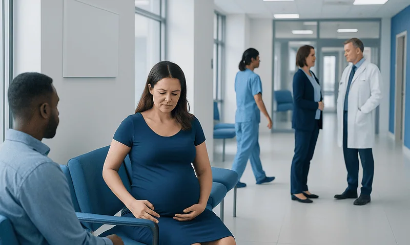Constipation During Pregnancy Explained: Causes, Management, and When to See a Doctor 5 Pregnant woman consulting with doctor in hospital corridor.
