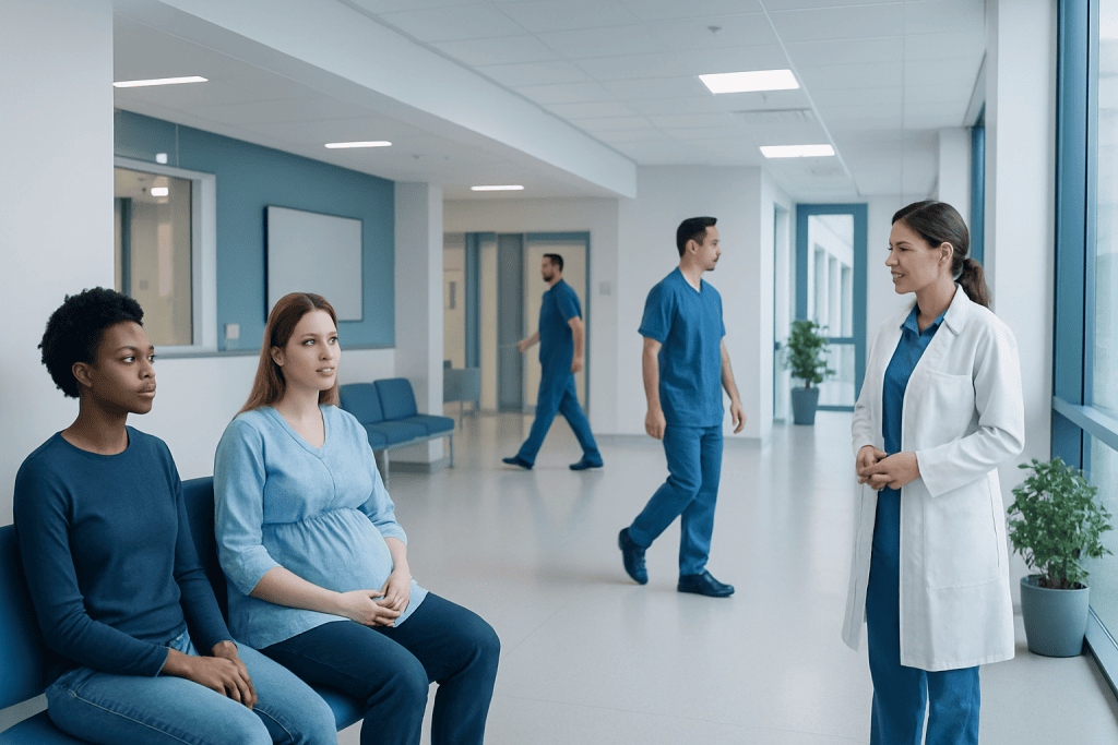 Vaginal Tears: A Complete Clinical Guide for Patients 1 Medical professionals and patients in a hospital corridor at Acibadem Hospitals Group.