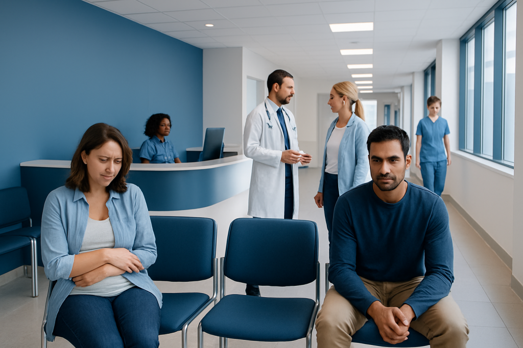 Viral Gastroenteritis: Symptoms, Causes, and Treatment Options 1 Patients waiting in a hospital corridor with medical staff nearby.