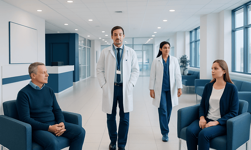 Rat Biting Disease: Symptoms, Causes, and Treatment Options 5 Medical professionals consulting patients in a modern hospital waiting area.
