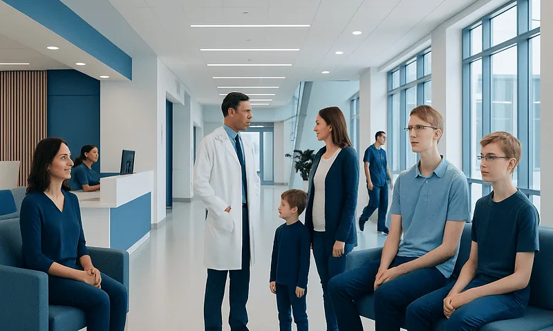 Medical consultation at Acibadem Hospital with doctor and patients.