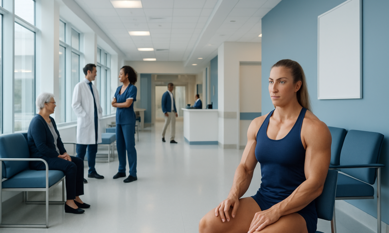 Female patient waiting in hospital corridor at Acibadem Hospitals Group.