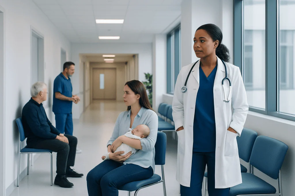 Hemolytic Disease of the Newborn: Symptoms, Causes, and Treatment Options 1 Healthcare professionals and patients in a hospital corridor.