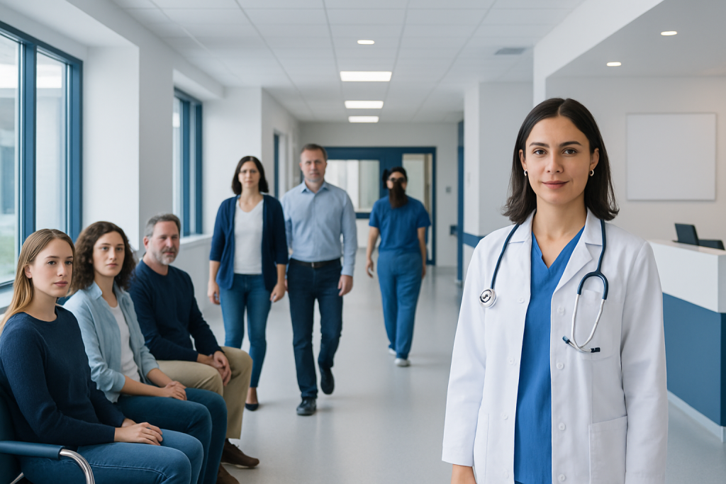 Septate Hymen: A Complete Medical Overview 1 Medical team at Acibadem Hospital with doctor in foreground and patients in background.