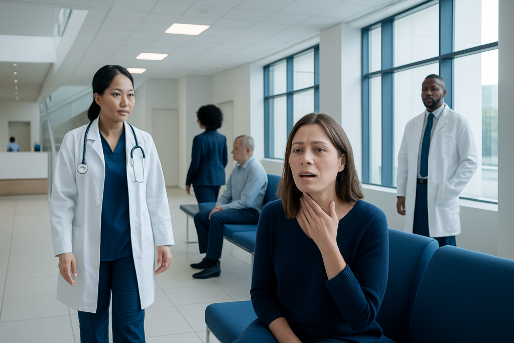 Pill Stuck in Throat: What It Treats, How It Works, and What to Watch For 1 Patient experiencing throat discomfort in hospital waiting area.