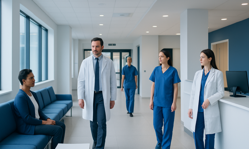 Trochlear Nerve Palsy: A Complete Medical Overview 6 Medical team discussing patient care in hospital corridor.
